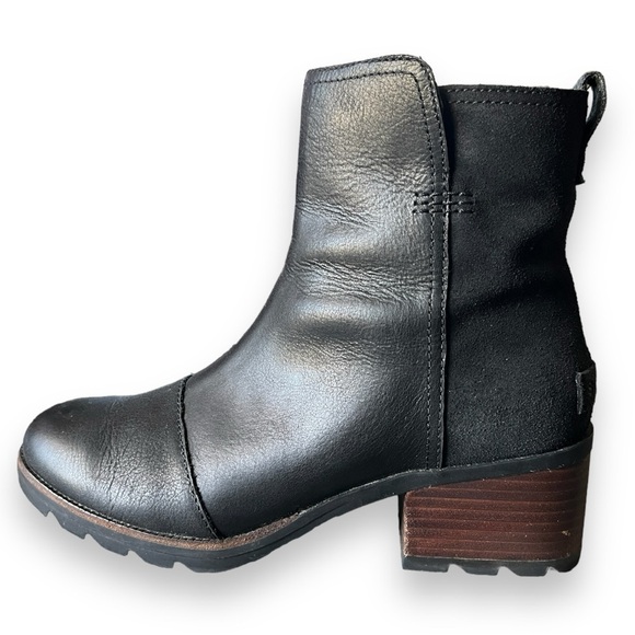 Sorel Cate Waterproof Full Grain Leather Suede Block Heel Bootie Size 8.5 - Picture 4 of 6